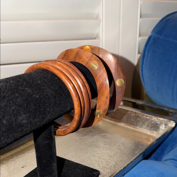 Jewelry - 6 Wooden Bangle Bracelet Set with Gold Dots